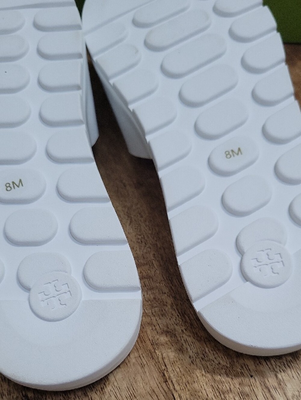 Tory Burch White Slide Sandals with Gold Logo Accent - Picture 2 of 6